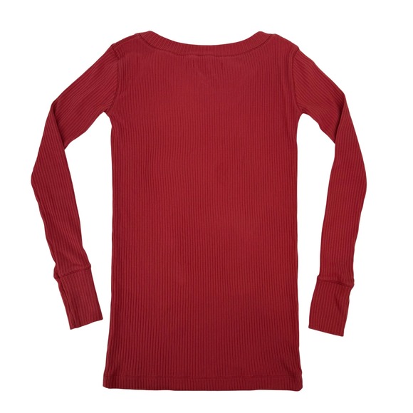 Free People FP Beach Ribbed Long Sleeve V Neck Mini Dress Red Pink Size Small - Picture 7 of 8